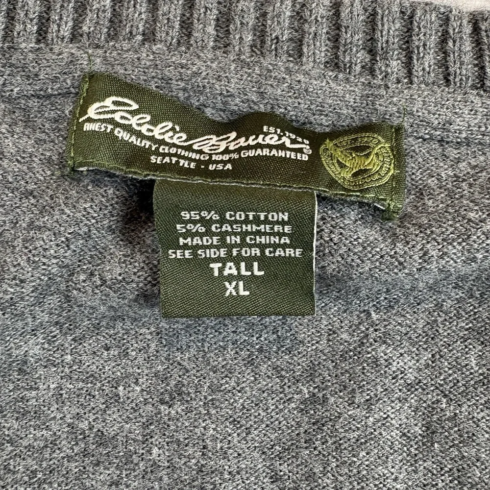 Eddie Bauer Sweater Mens XLT‎ Tall Grey Vintage Cashmere Blend Preppy Warm - Picture 3 of 6